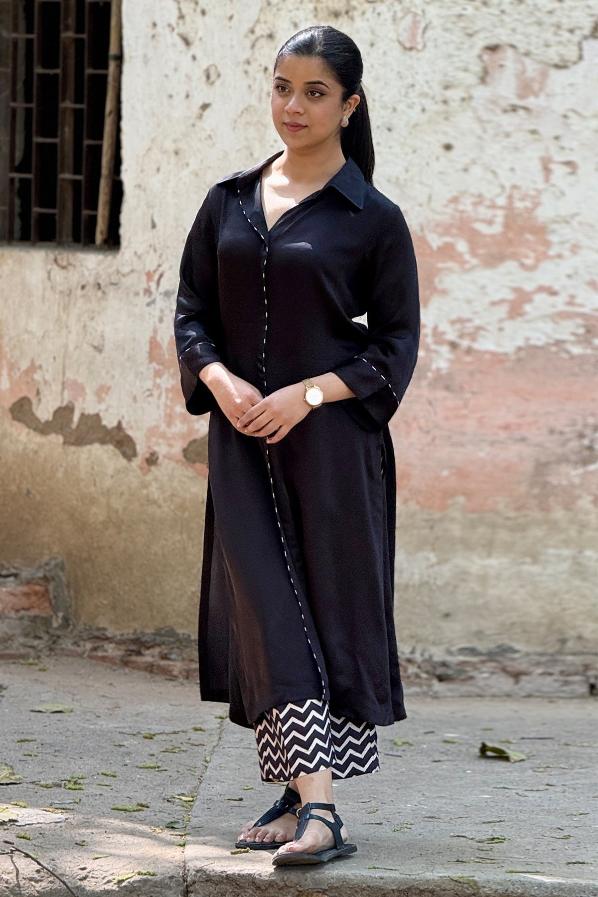 Buy Black Modal Long Kurta & Pants by The Hemming Bird for Women online at ScrollnShops